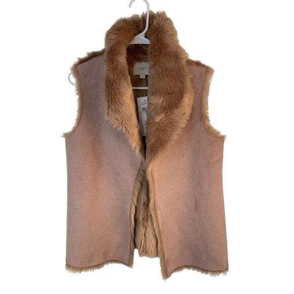 NWT Sz Small Ann Taylor Loft Reversible Faux Suede Fur Vest Womens $110 Pink - Picture 8 of 8